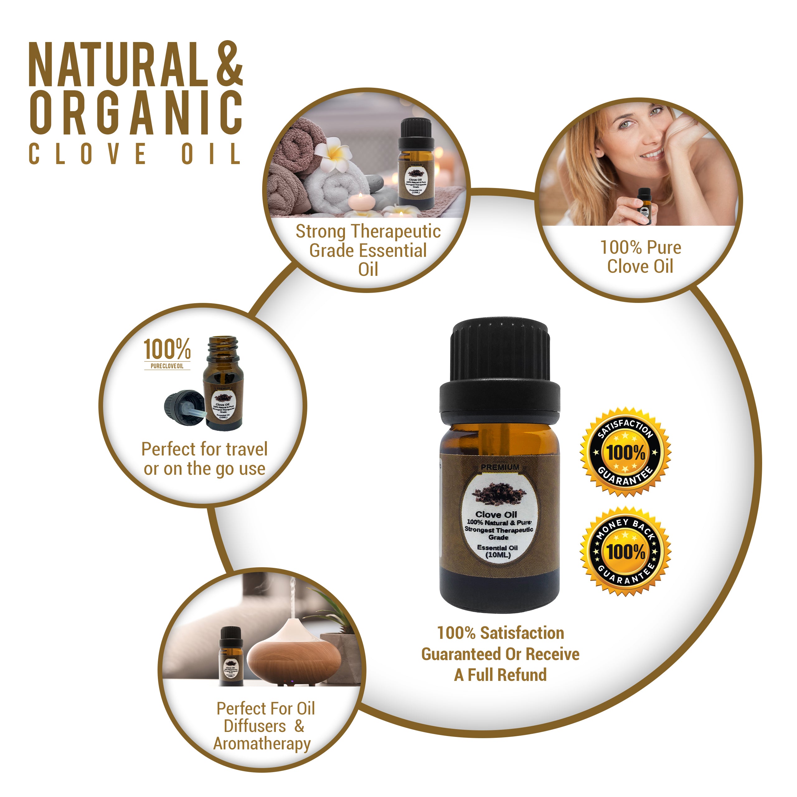 Clove Essential Oil | 10ml | Use with Diffuser | Aromatherapy | 100% Pure, Natural, Premium Grade | Massage | Relaxation | Remedy for Acne, Pain Relief, Toothache, Gum Disease