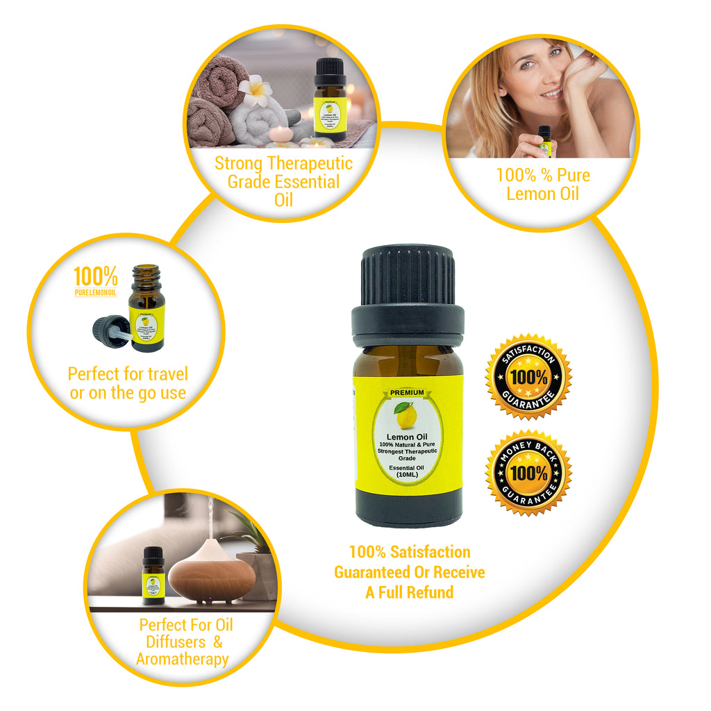 Lemon Essential Oil | 10ml | Aromatherapy | Natural 100% Pure Lemon OIl | Use in Laundry | Teeth Whitener | Mood Enhancer | Degreaser | Good for Essential Oil Diffuser | Oral Health (Lemon Oil 10ml)