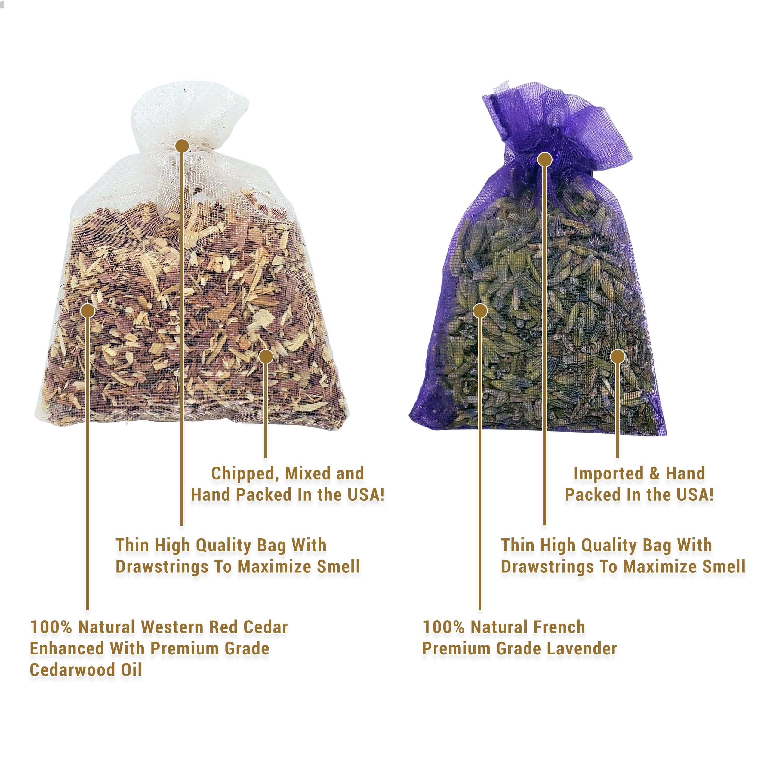 Cedar And Lavender Sachets For Drawers And Closets | 20 Pack | Lavender Sachets | Cedar Sachets| Hand Packed In The USA!!!