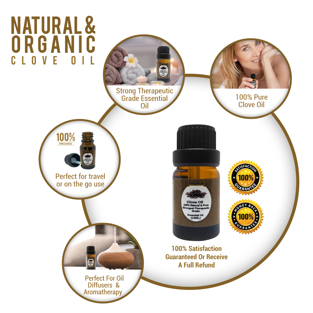 Clove Essential Oil | 10ml | Use with Diffuser | Aromatherapy | 100% Pure, Natural, Premium Grade | Massage | Relaxation | Remedy for Acne, Pain Relief, Toothache, Gum Disease